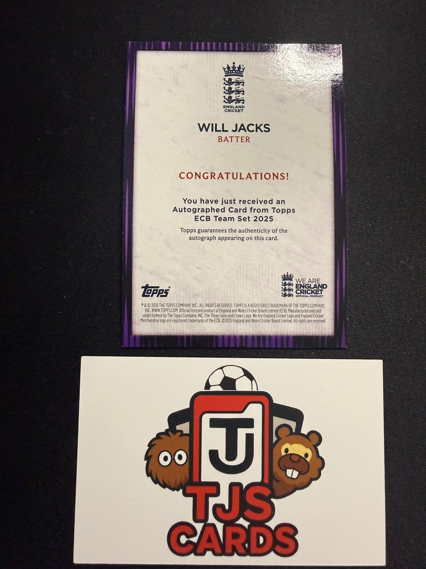 Will Jacks - Purple Auto /50 - TOPPS England Cricket Team Set 2025