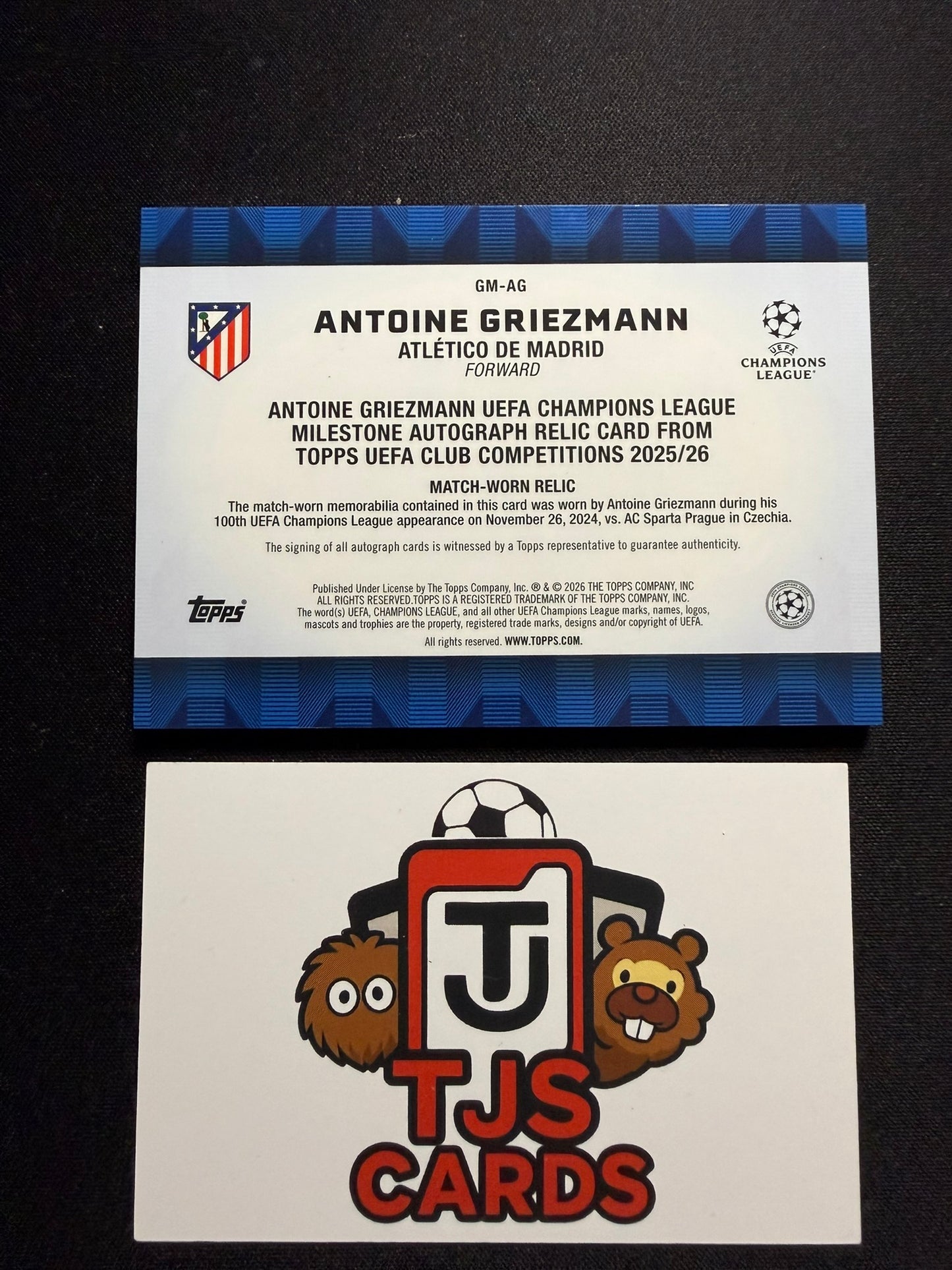 Antoine Griezmann - 100th Match Milestone Patch On-Card Auto /7 - TOPPS UCC 2025/26