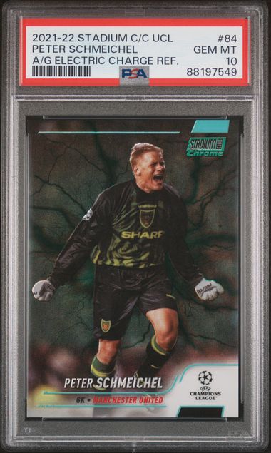 Peter Schmeichel - Electric Charge /199 - PSA 10 - TOPPS Stadium Club Chrome UCL 2021/22