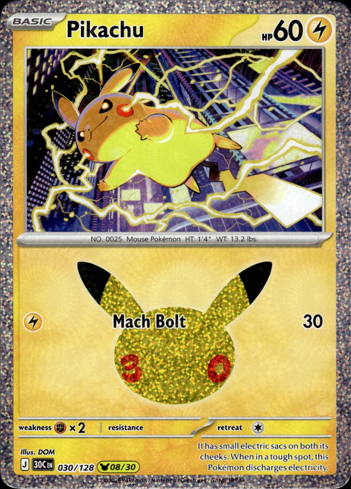 Pikachu - 30th Anniversary 030/128 08/30 - Pokemon