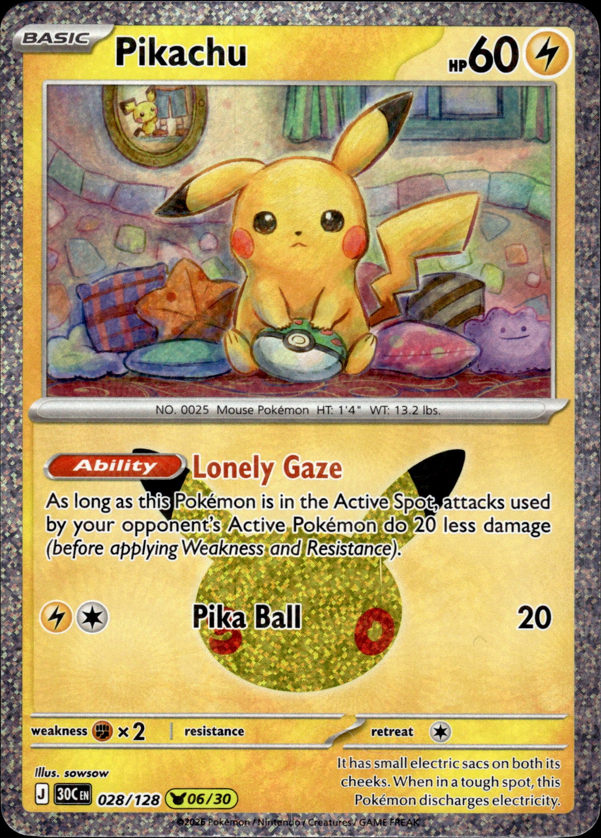 Pikachu - 30th Anniversary 028/128 06/30 - Pokemon