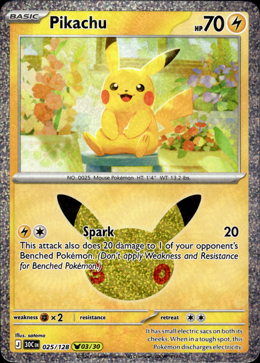 Pikachu - 30th Anniversary 025/128 03/30 - Pokemon