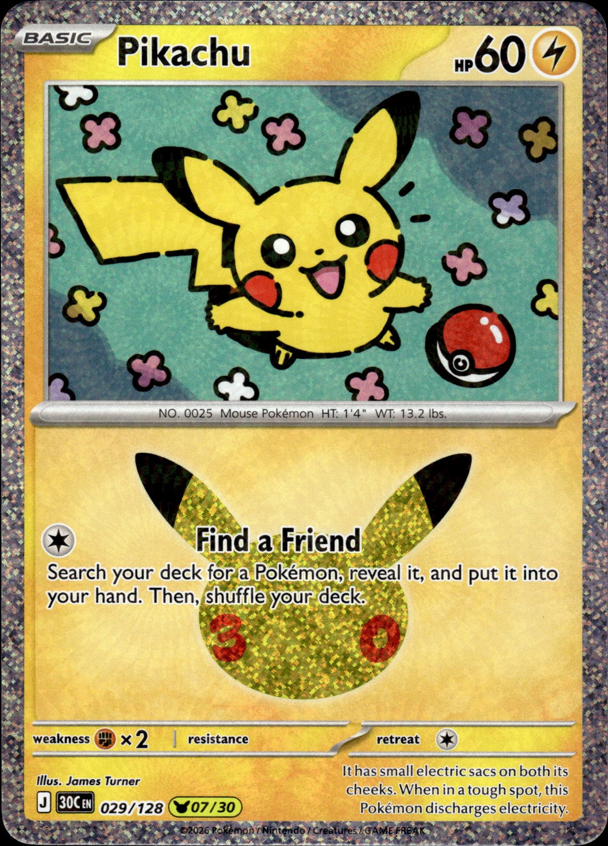 Pikachu - 30th Anniversary 029/128 07/30 - Pokemon