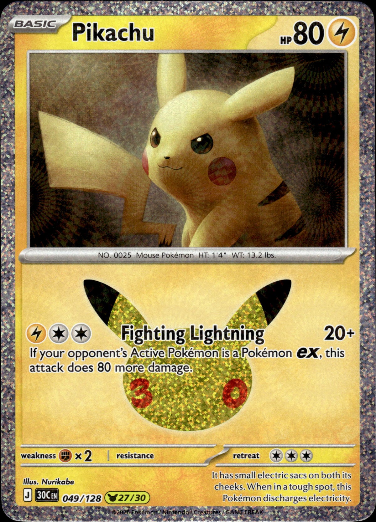 Pikachu - 30th Anniversary 049/128 27/30 - Pokemon