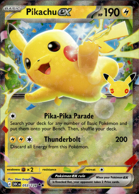 Pikachu ex - 30th Anniversary 053/128 - Pokemon