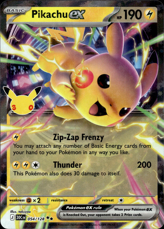 Pikachu ex - 30th Anniversary 054/128 - Pokemon