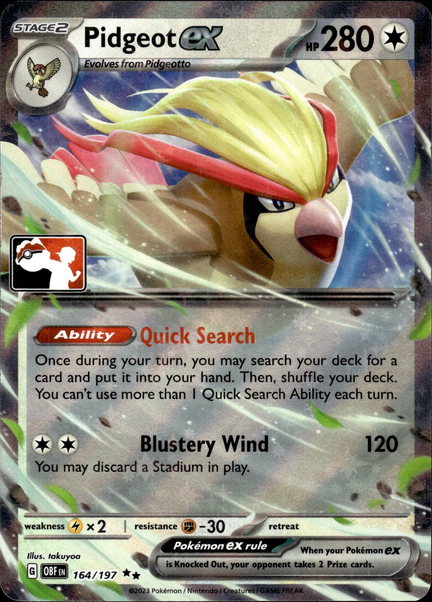 Pidgeot ex - Play! Prize Pack Stamped Obsidian Flames 164/197 - Pokemon