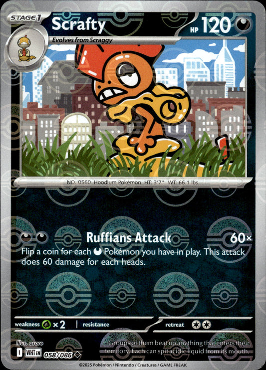 Scrafty - Pokeball - White Flare 058/086 - Pokemon