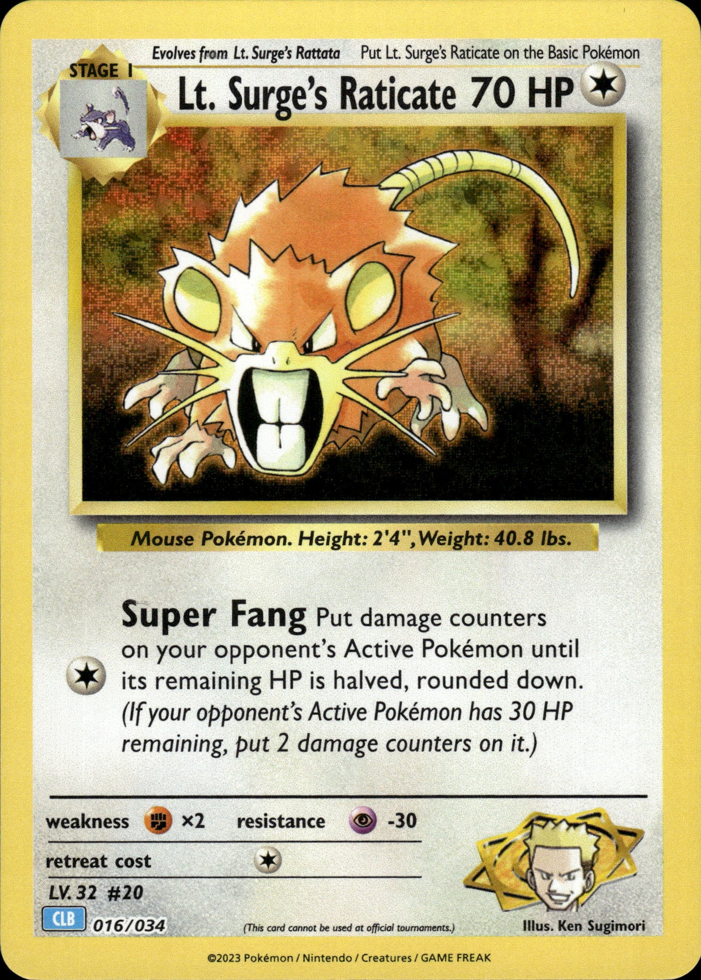 Lt. Surge's Raticate - Classic Collection CLB 016/034 - Pokemon