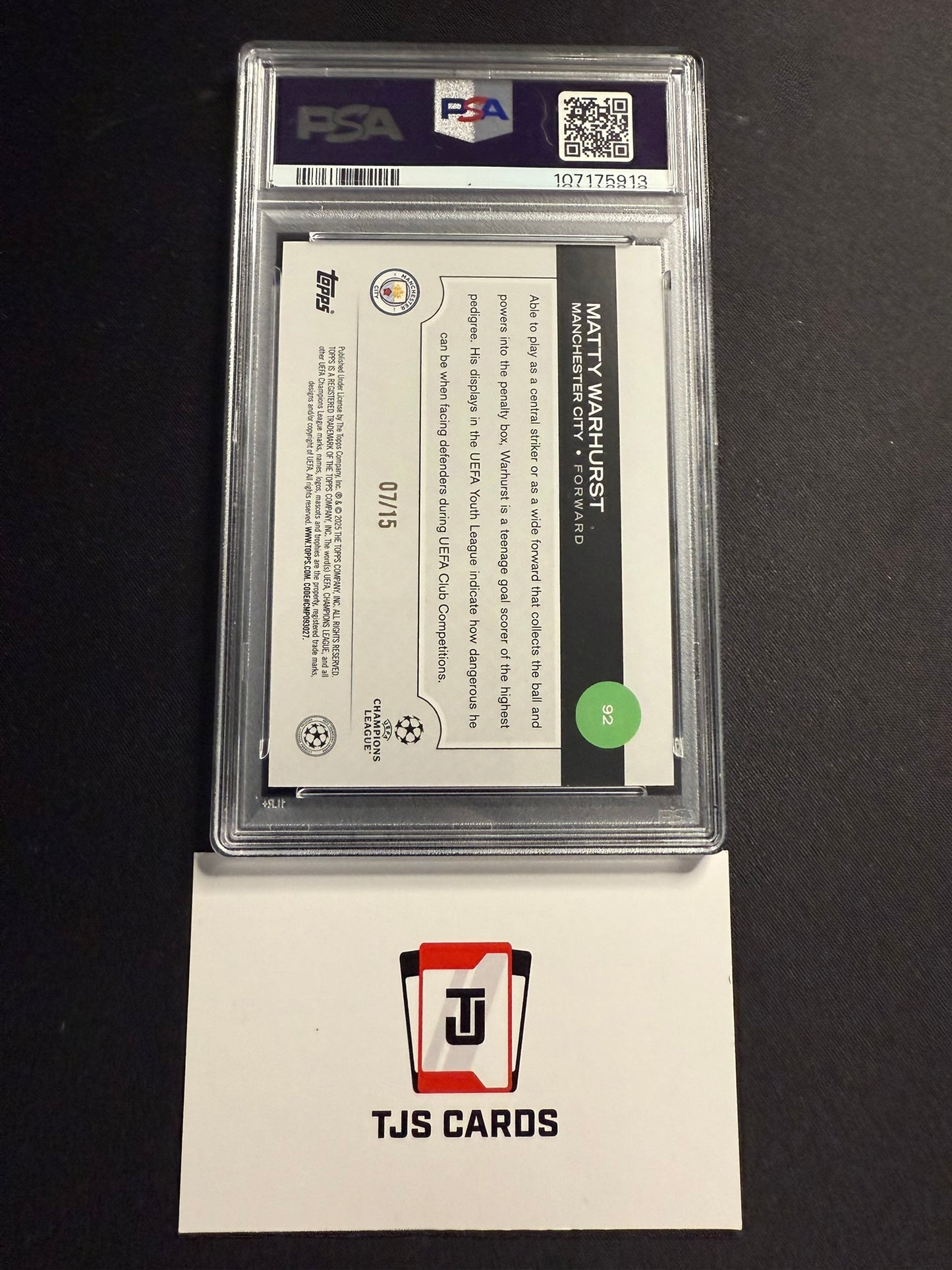 Matty Warhurst - PSA 10 - Rookie Purple /15 - TOPPS UCC 2024/25