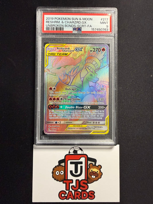 Reshiram & Charizard GX - PSA 9 - Rainbow Unbroken Bonds 217/214 - Pokemon