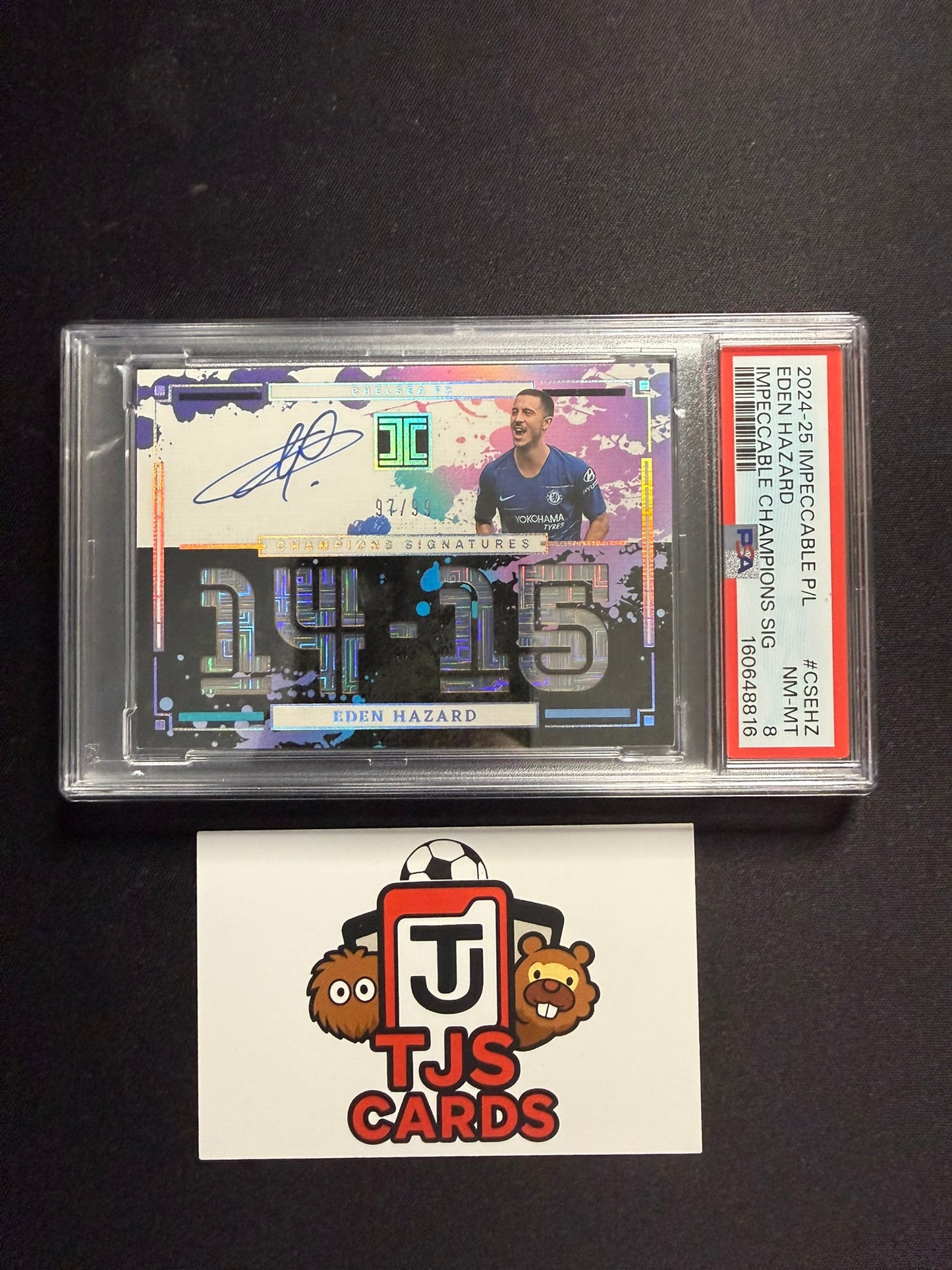 Eden Hazard - PSA 8 - On-Cards Champion's Auto /99 - Panini Impeccable Premier League 2024/25