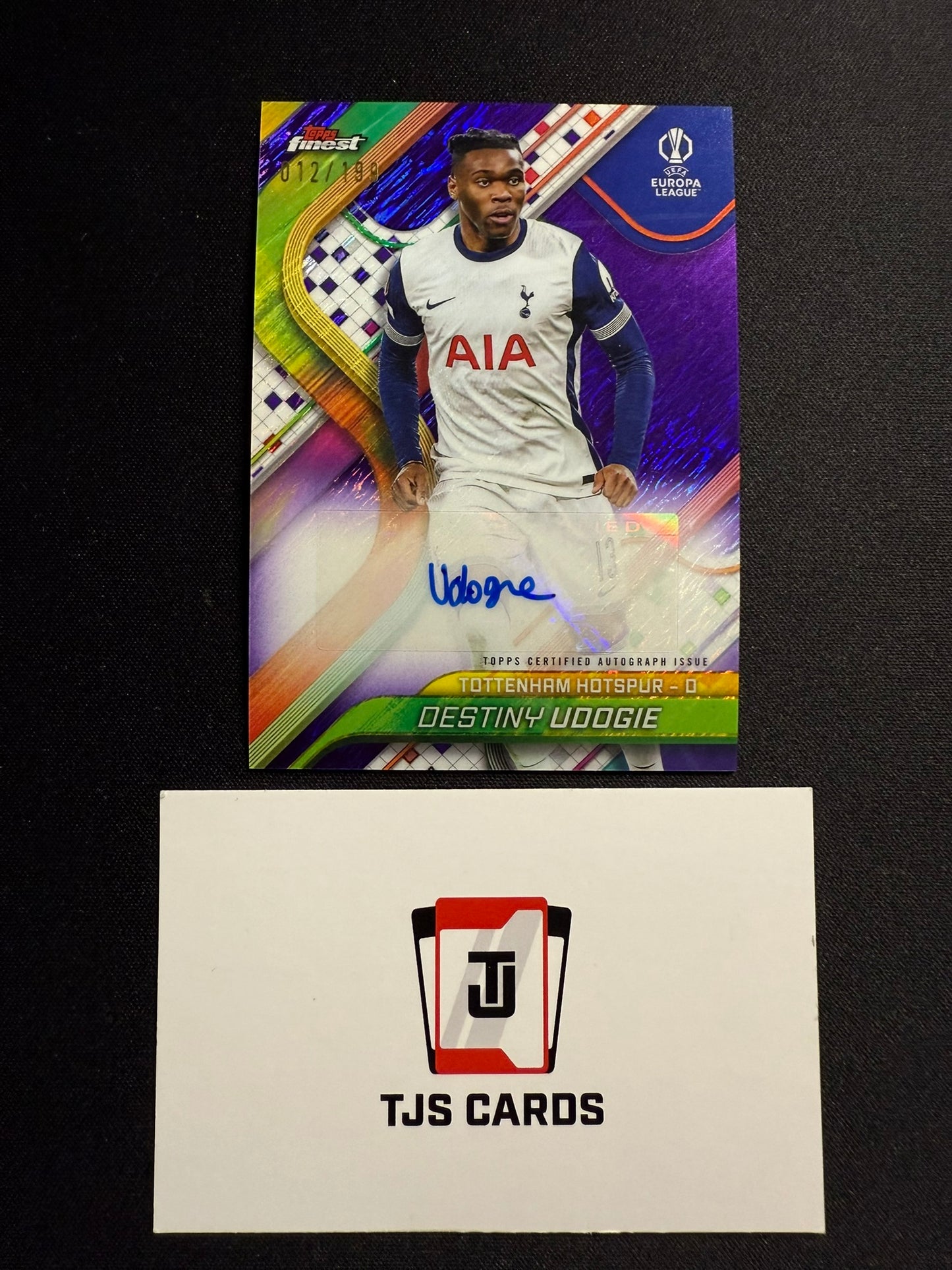 Destiny Udogie - Purple Shimmer Auto /199 - TOPPS Finest UCC 2024/25