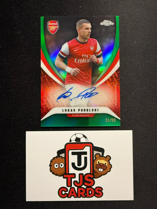 Lucas Podolski - Green Auto 01/99 - TOPPS Chrome Arsenal 2025/26