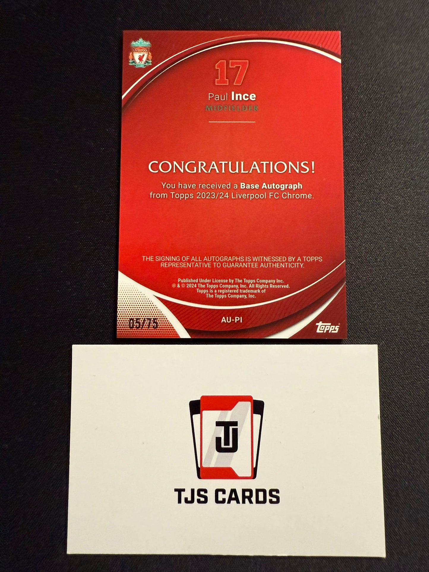 Paul Ince - Yellow Auto /75 - TOPPS Liverpool Chrome 2023/24