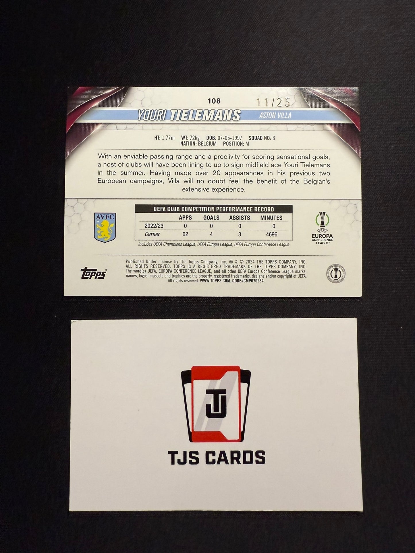 Youri Tielemans - Orange /25 - TOPPS UCC 2023/24