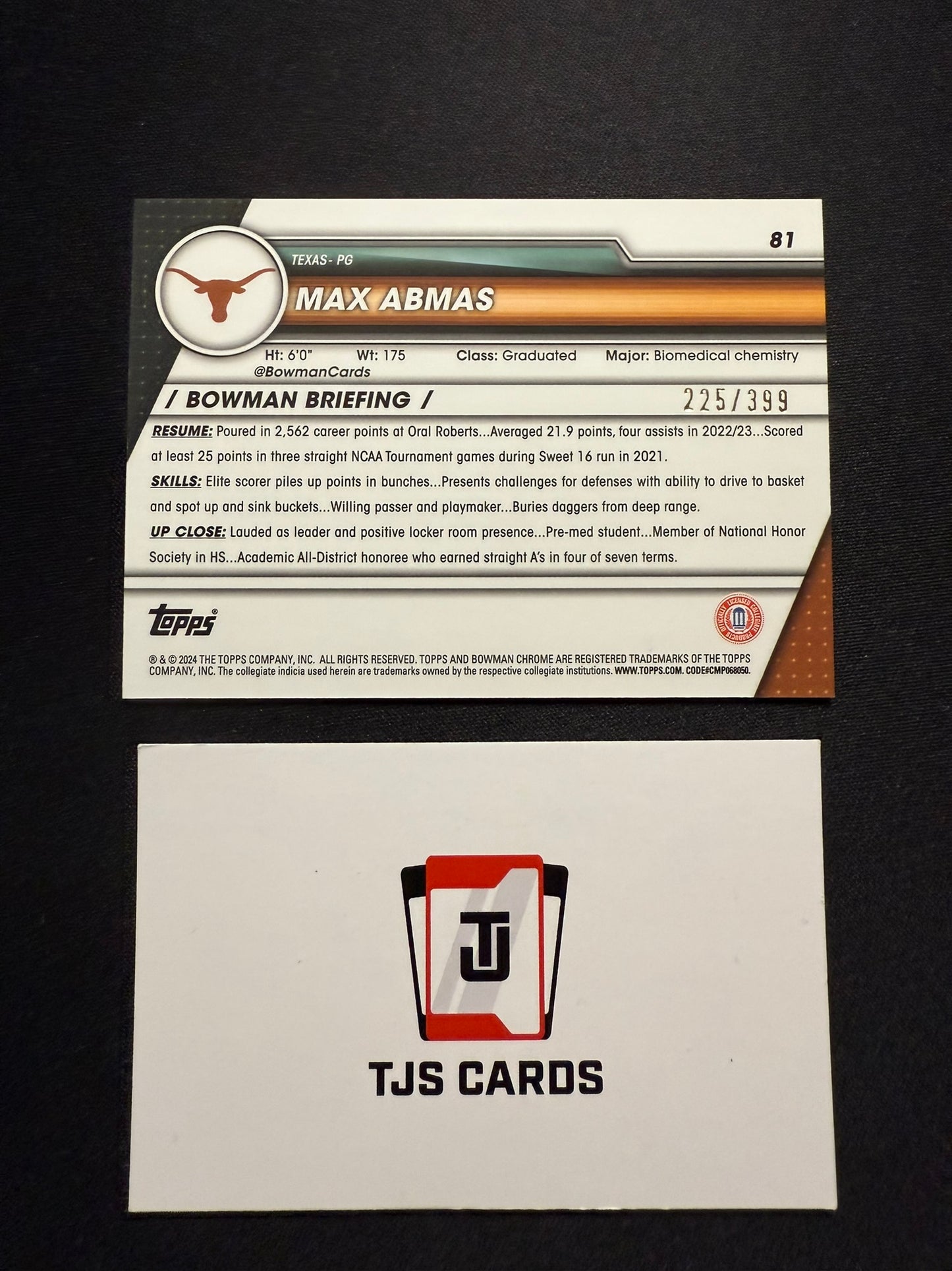 Max Abmas - 1st Purple /399 - TOPPS Bowman U Basketball 2023/24