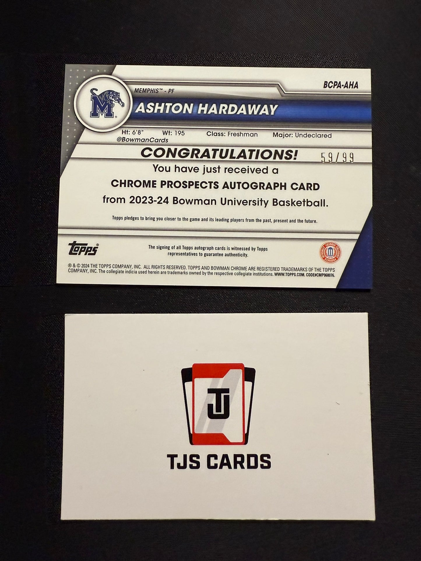 Ashton Hardaway - 1st Green Auto /99 - TOPPS Bowman U Basketball 2023/24