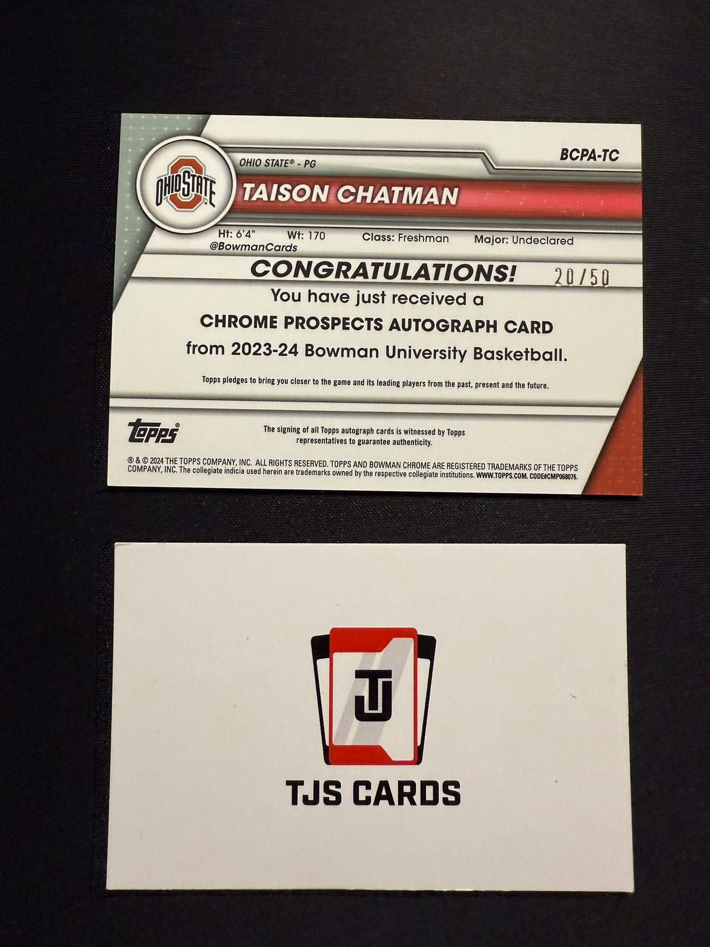 Taison Chatman - 1st Gold Wave Auto /50 - TOPPS Bowman U Basketball 2023/24