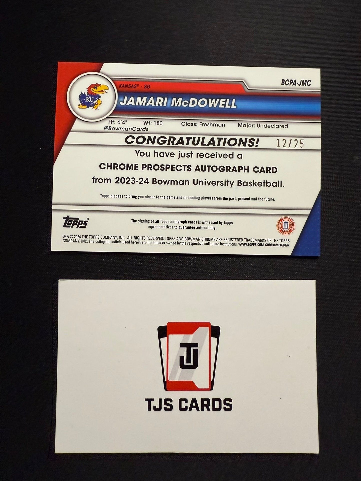 Jamari McDowell - 1st Orange Auto /25 - TOPPS Bowman U Basketball 2023/24