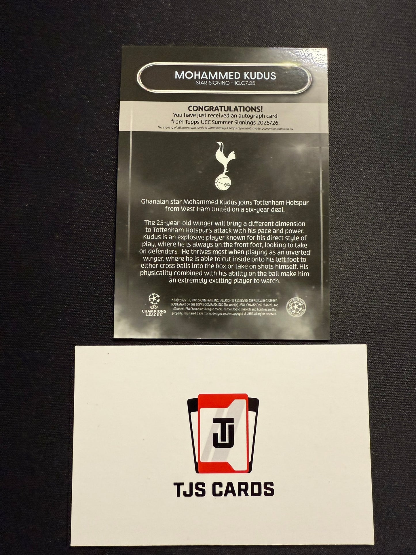 Mohammed Kudus - Black Auto /10 - TOPPS Summer Signings UCC 2025/26