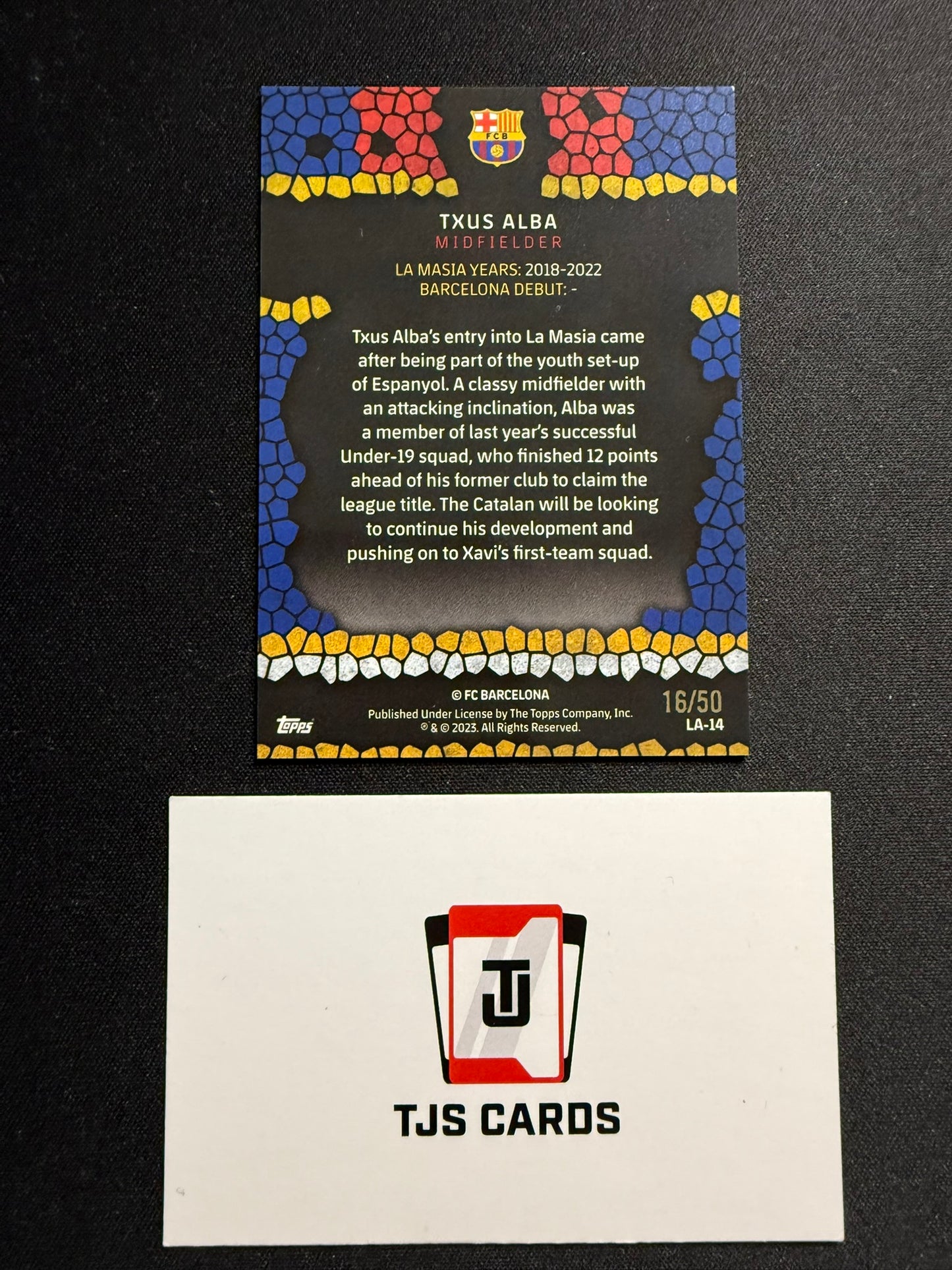 Txus Alba - Rookie Gold Made In La Masia /50 - TOPPS Barcelona Chrome 2022/23