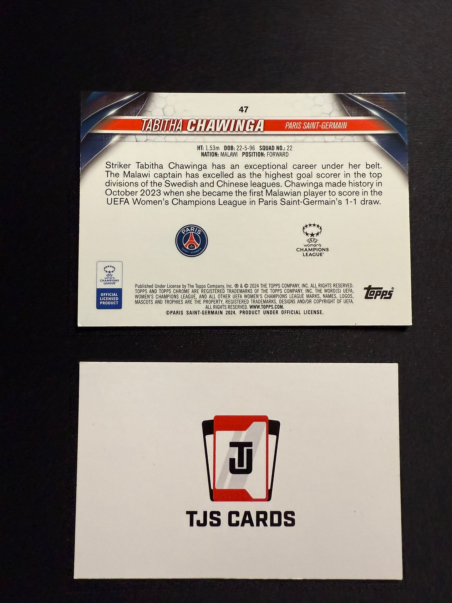 Tabitha Chawinga - Rookie Gold /50 - TOPPS Sapphire UWCL 2023/24