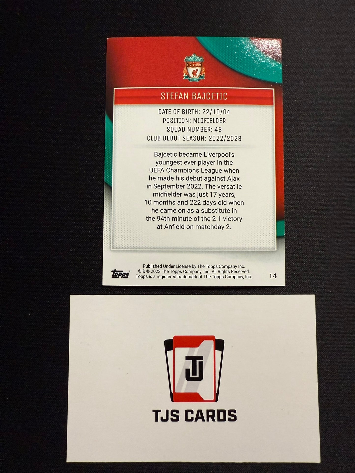Stefan Bajcetic - Aqua /250 - TOPPS Liverpool Team Set 2023/24