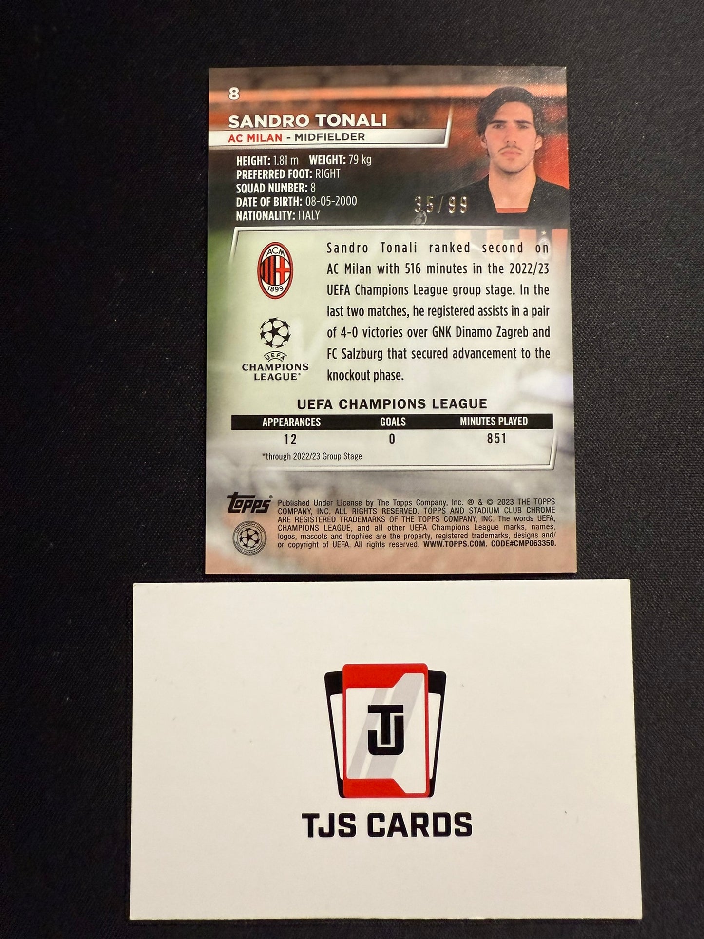 Sandro Tonali - Green /99 - TOPPS Stadium Club Chrome 2022/23