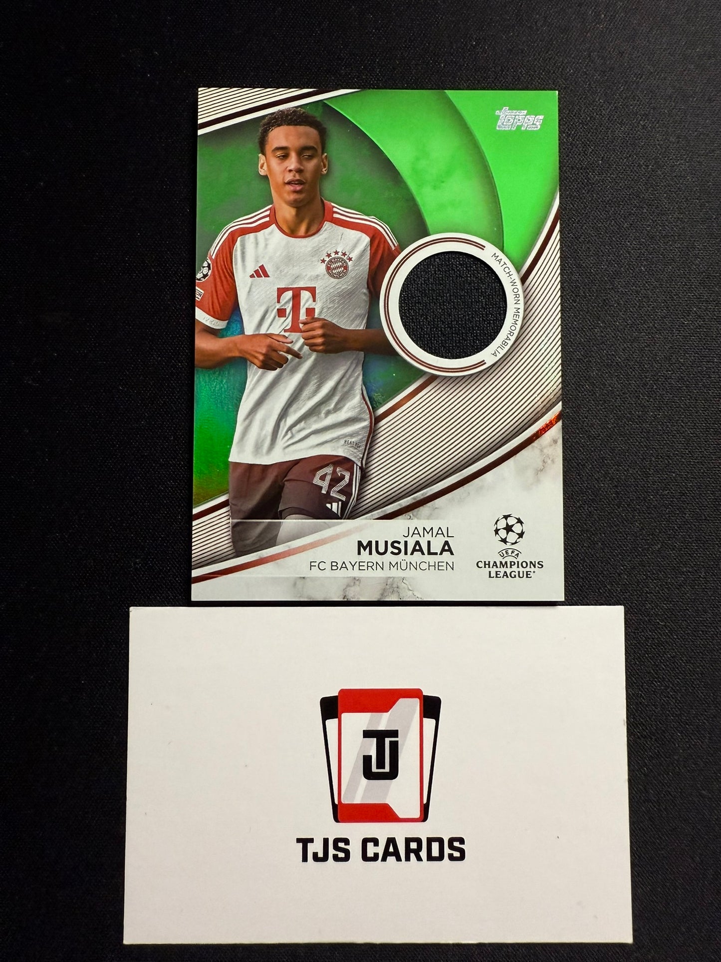 Jamal Musiala - Green Match-Worn Patch /199 - TOPPS UCC 2023/24