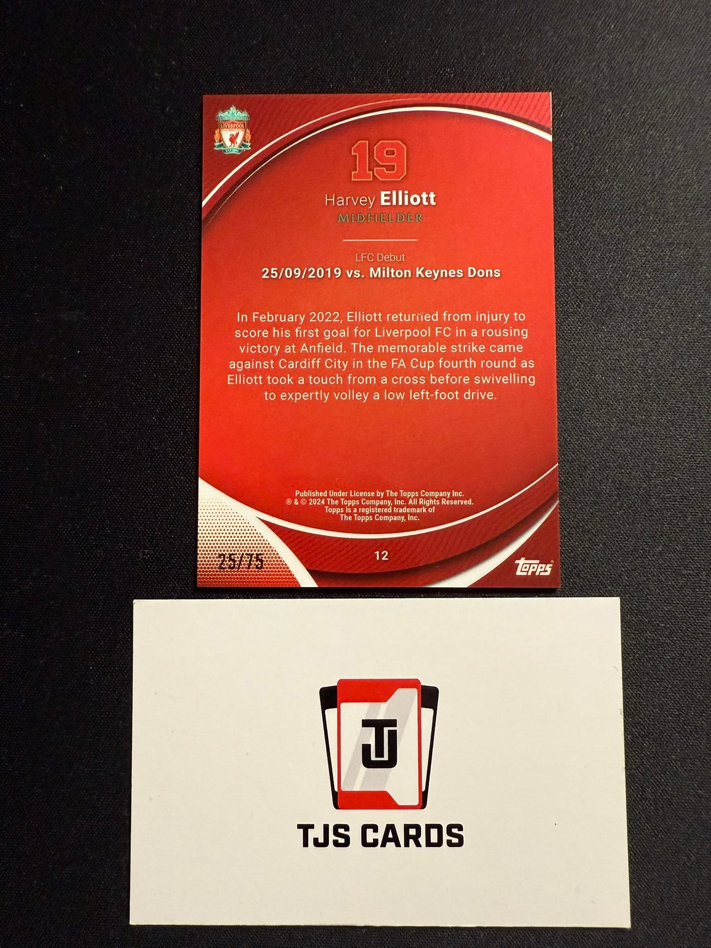 Harvey Elliott - Yellow /75 - TOPPS Liverpool Chrome 2023/24