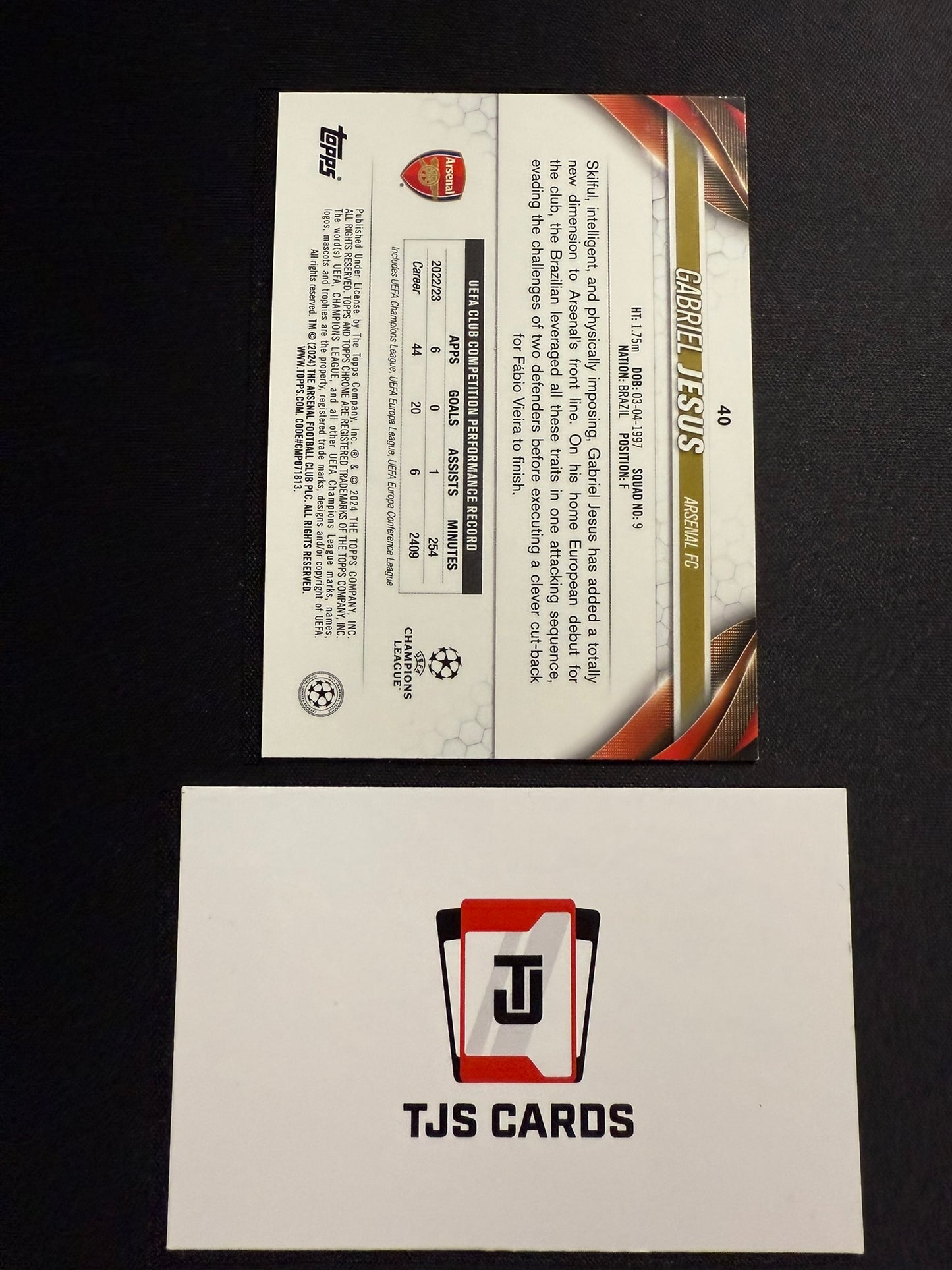 Gabriel Jesus - Purple Ray Wave /175 - TOPPS Chrome UCC 2023/24