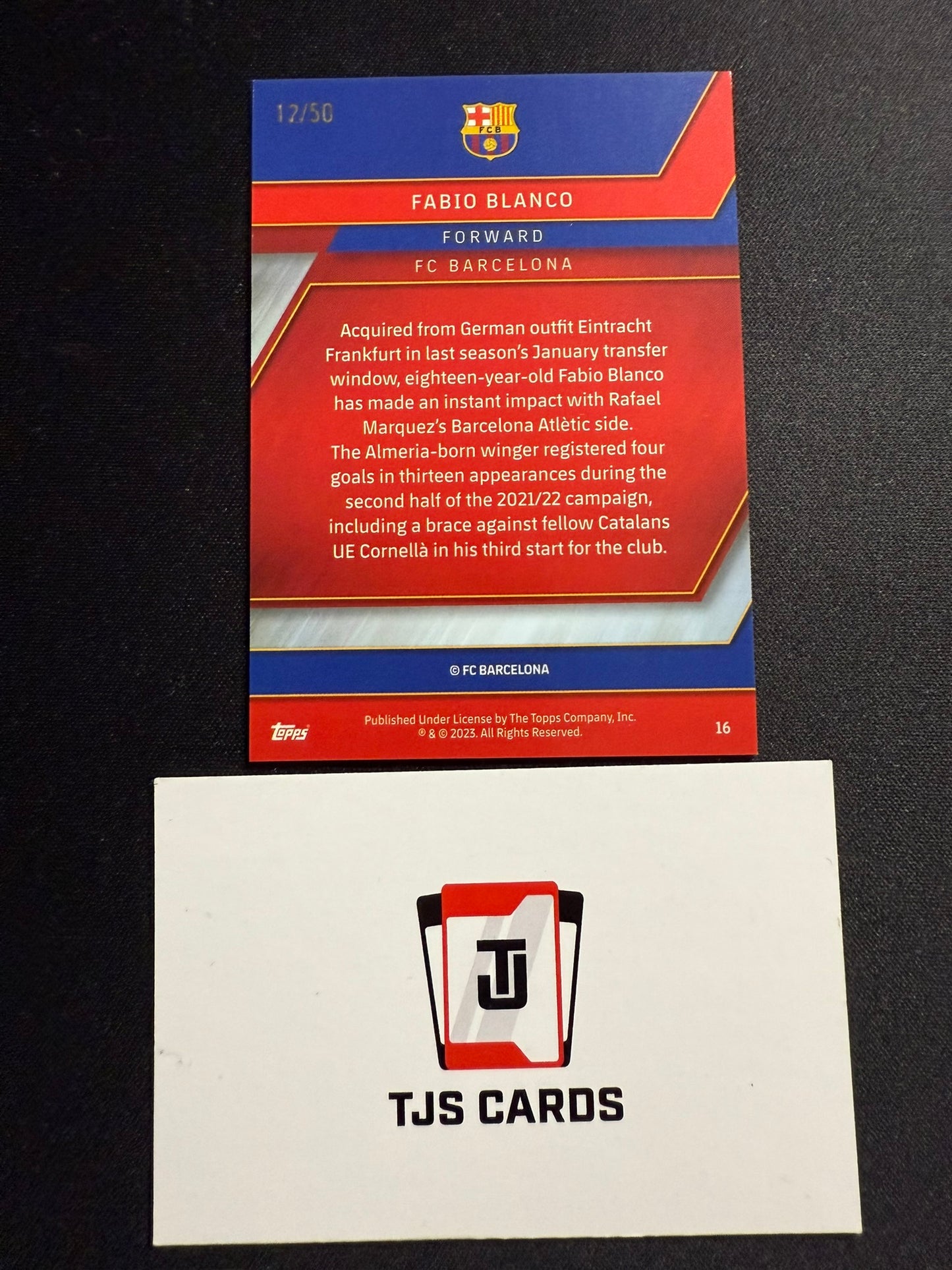Fabio Blanco - Rookie Gold /50 - TOPPS Chrome Barcelona 2022/23