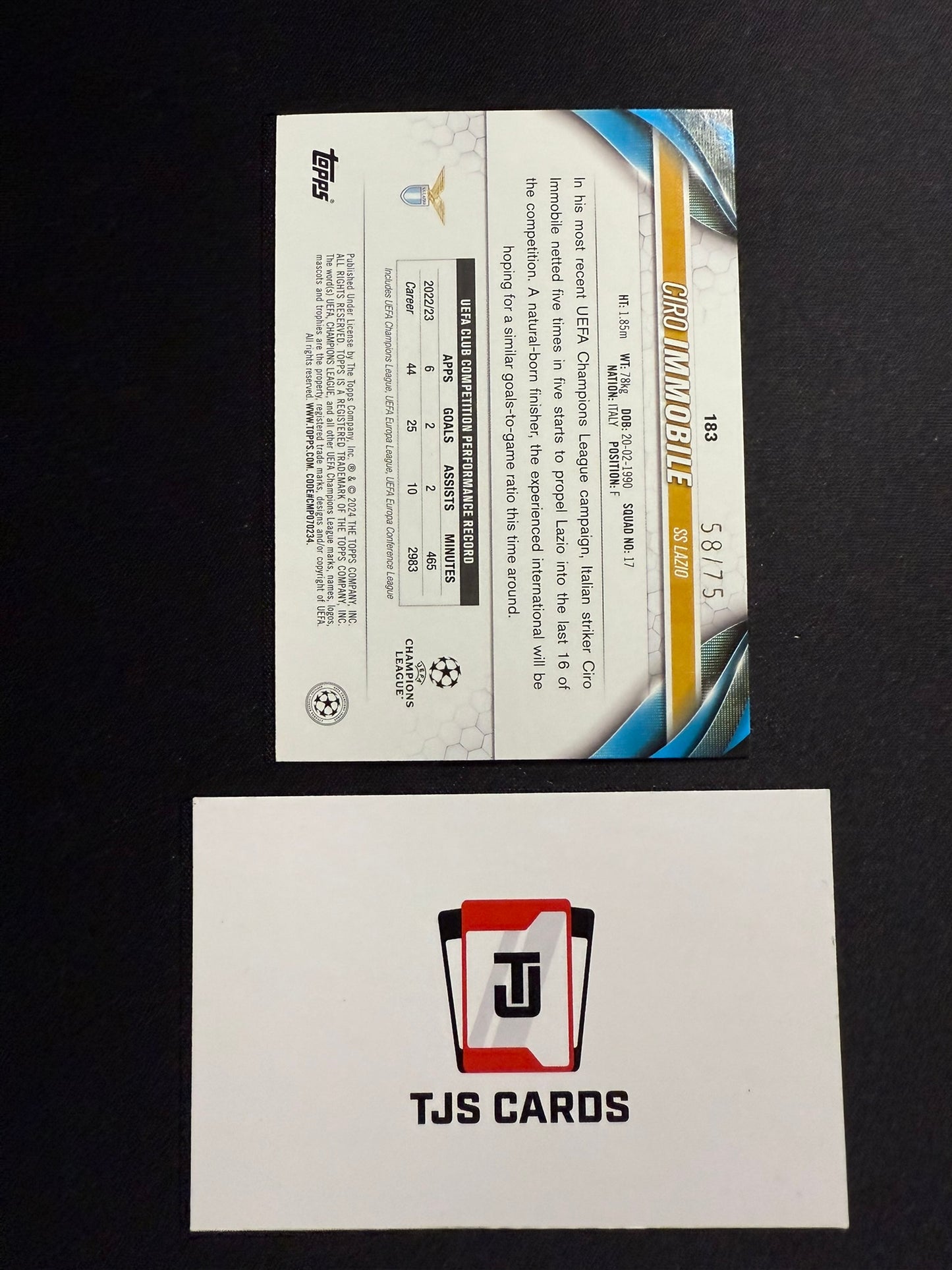 Ciro Immobile - Blue Icy /75 - TOPPS UCC 2023/24