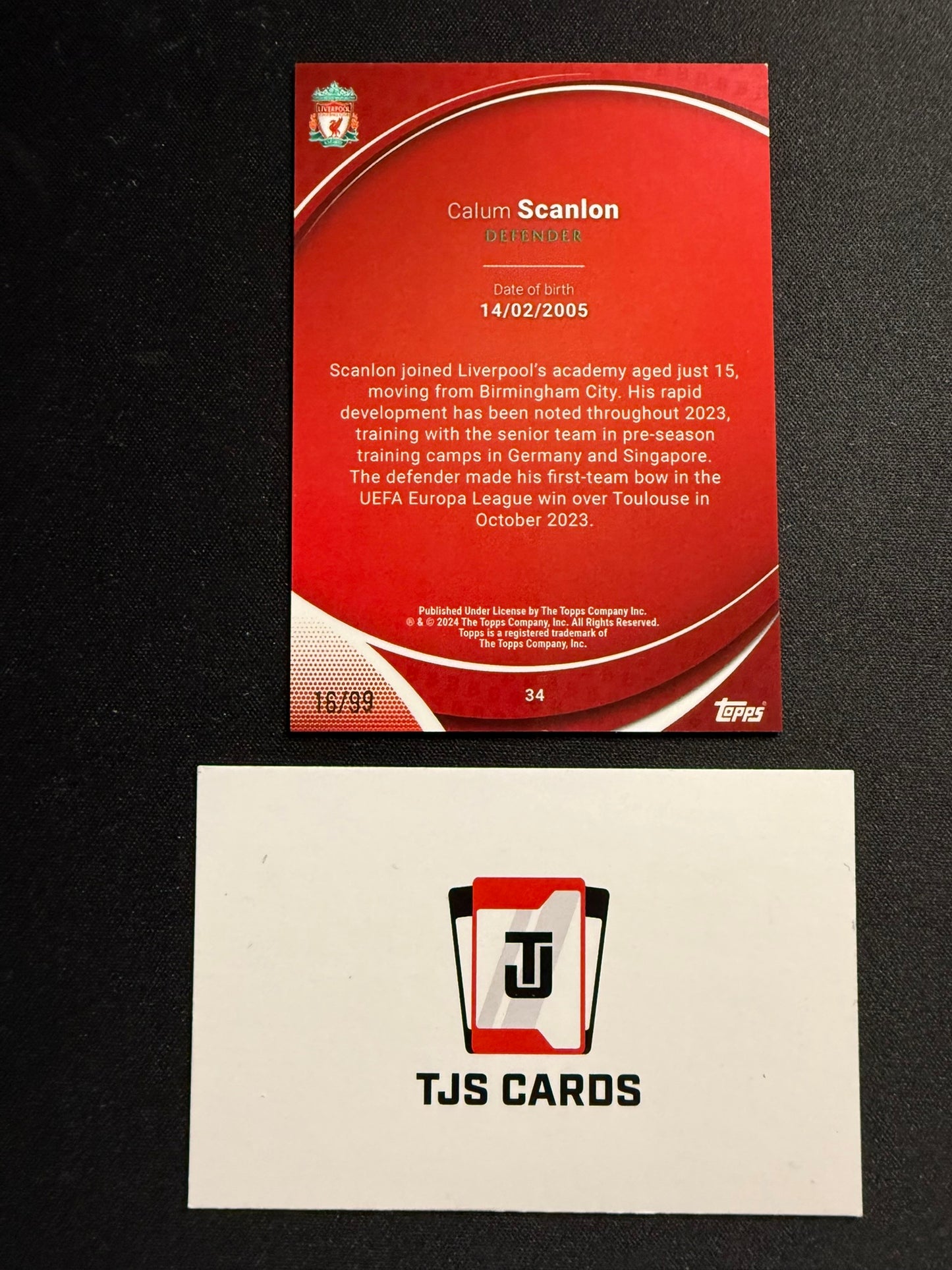 Calum Scanlon - 1st Bowman Aqua /99 - TOPPS Liverpool Chrome 2023/24