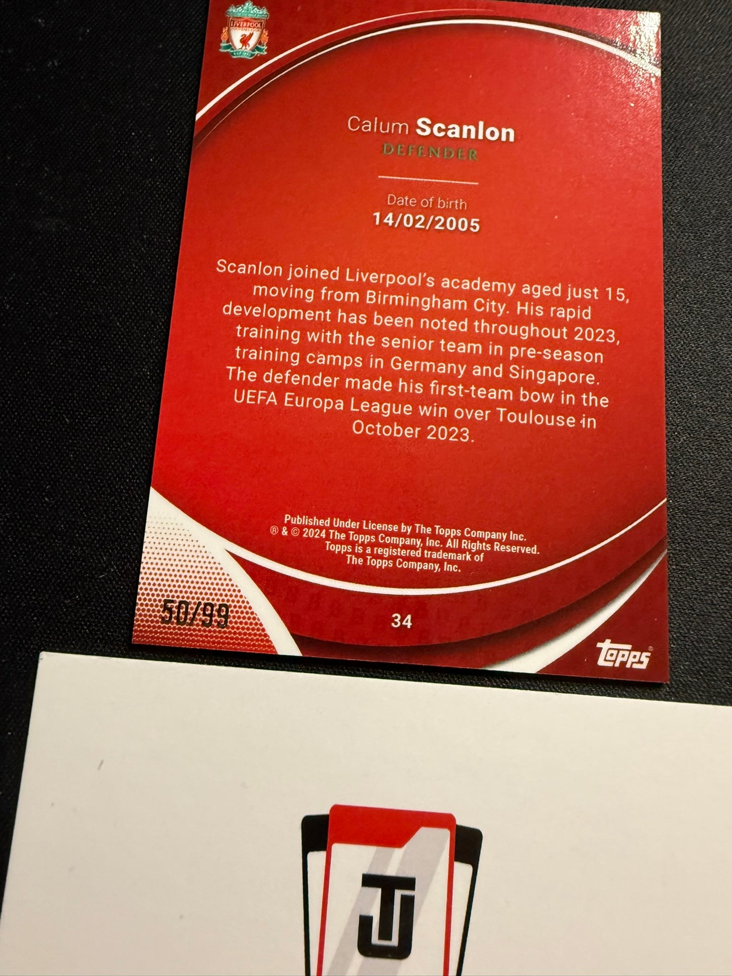 Calum Scanlon - 1st Bowman Aqua /99 - TOPPS Liverpool Chrome 2023/24