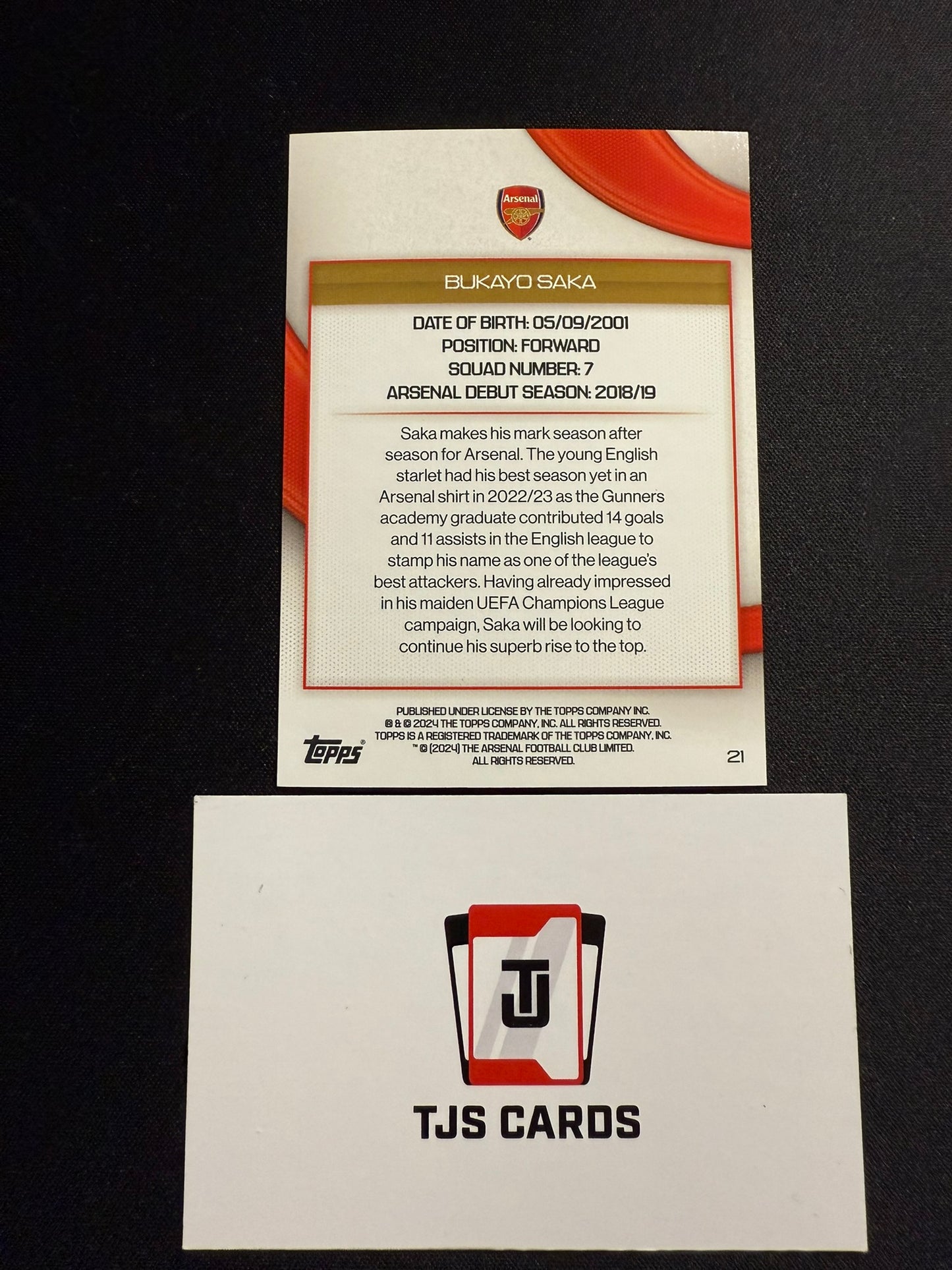 Bukayo Saka - Blue /75 - TOPPS Arsenal Team Set 2023/24