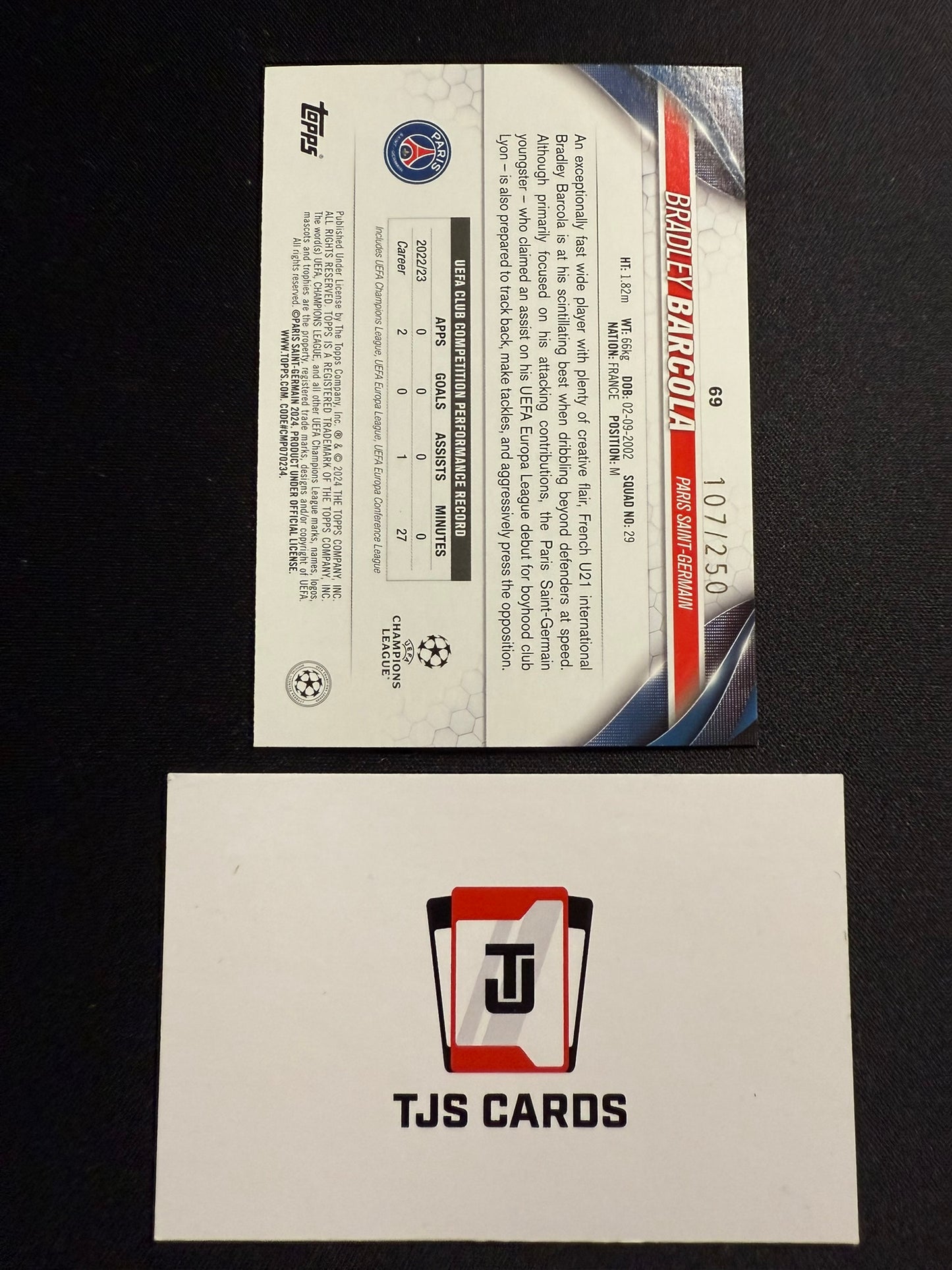 Bradley Barcola - Rookie Navy Blue /250 - TOPPS UCC 2023/24