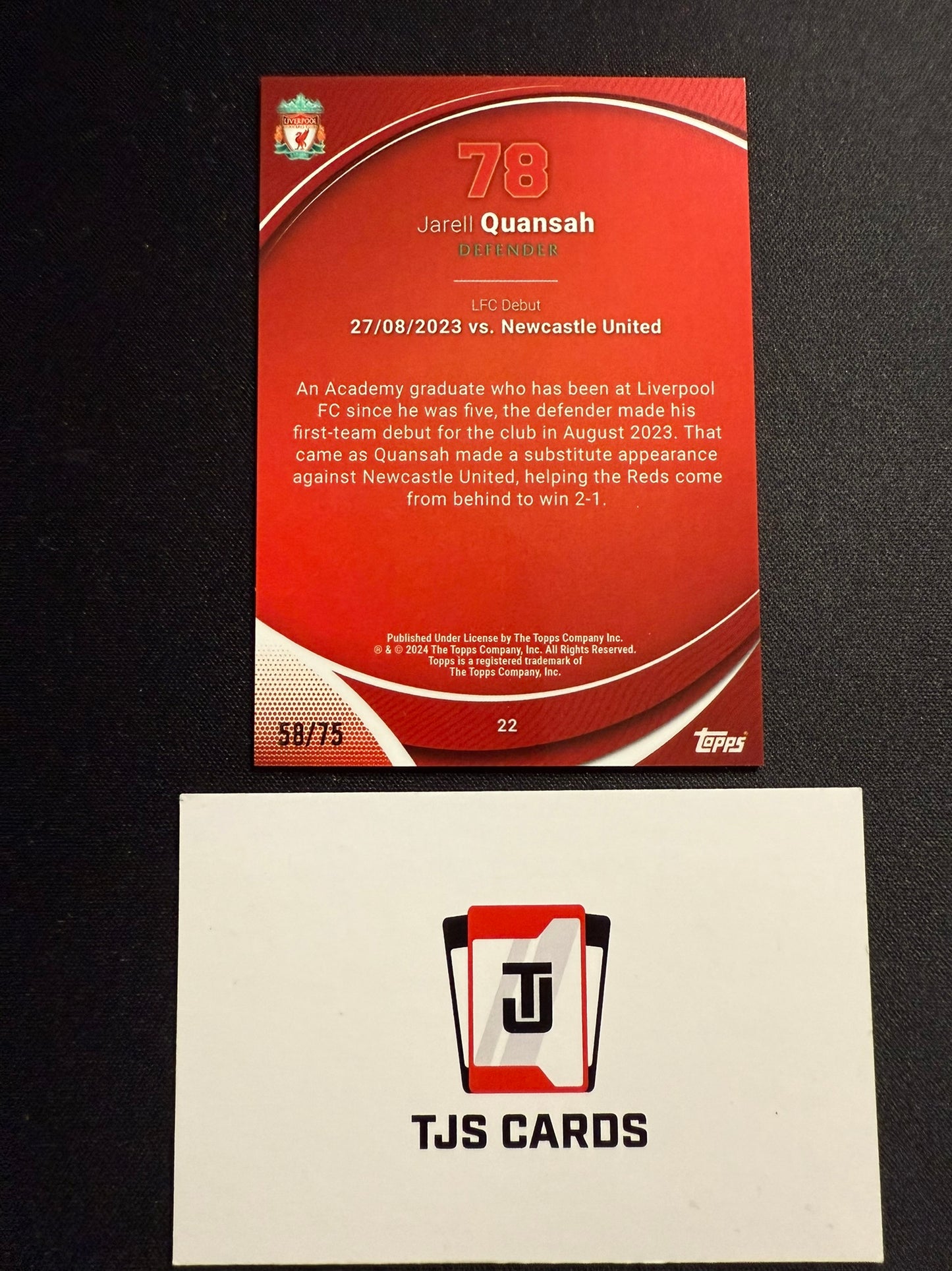 Jarell Quansah - Rookie Yellow /75 - TOPPS Liverpool Chrome 2023/24