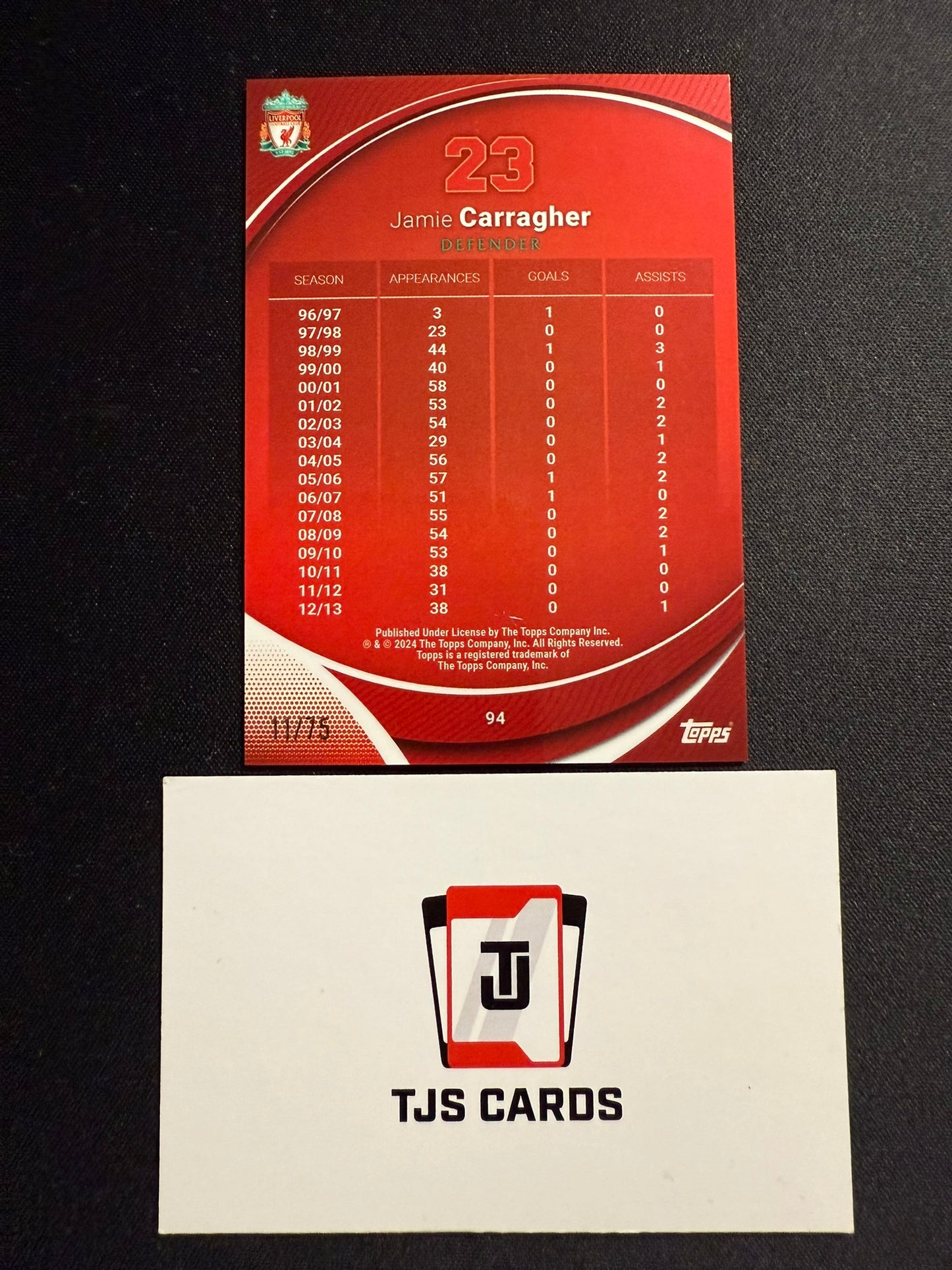 Jamie Carragher - Yellow Heroes /75 - TOPPS Liverpool Chrome 2023/24