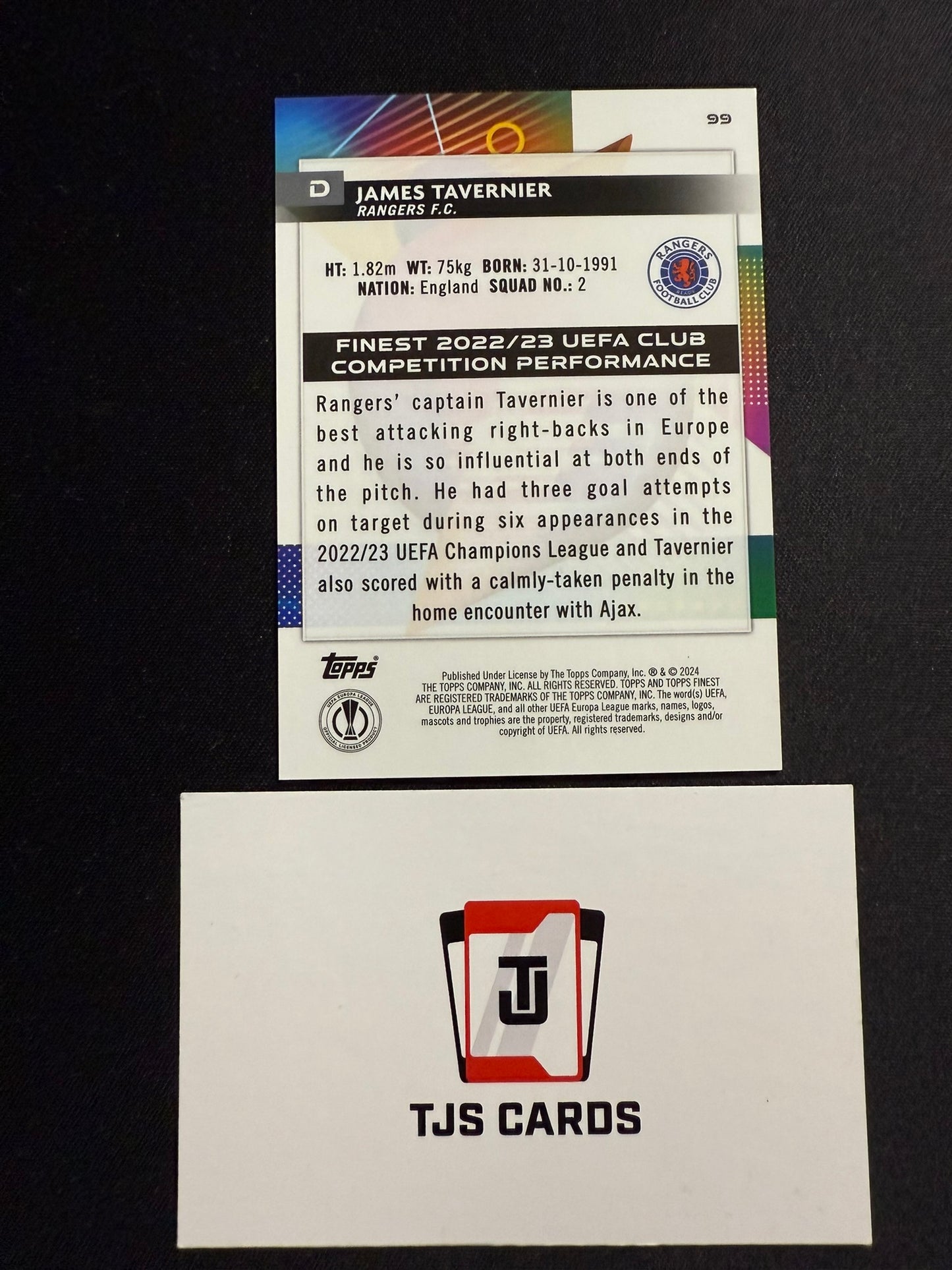 James Tavernier - Blue /150 - TOPPS Finest UCC 2023/24