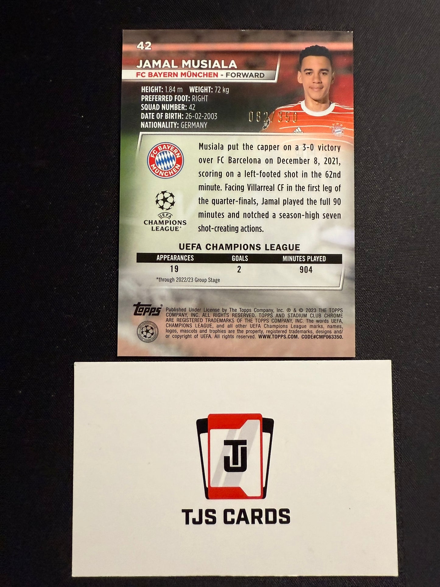 Jamal Musiala - Black & White Prism /350 - TOPPS Stadium Club Chrome 2022/23