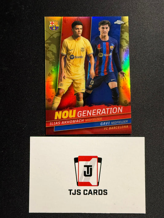 Gavi / Ilias Akhomach - Gold Nou Generation /50 - TOPPS Chrome Barcelona 2022/23