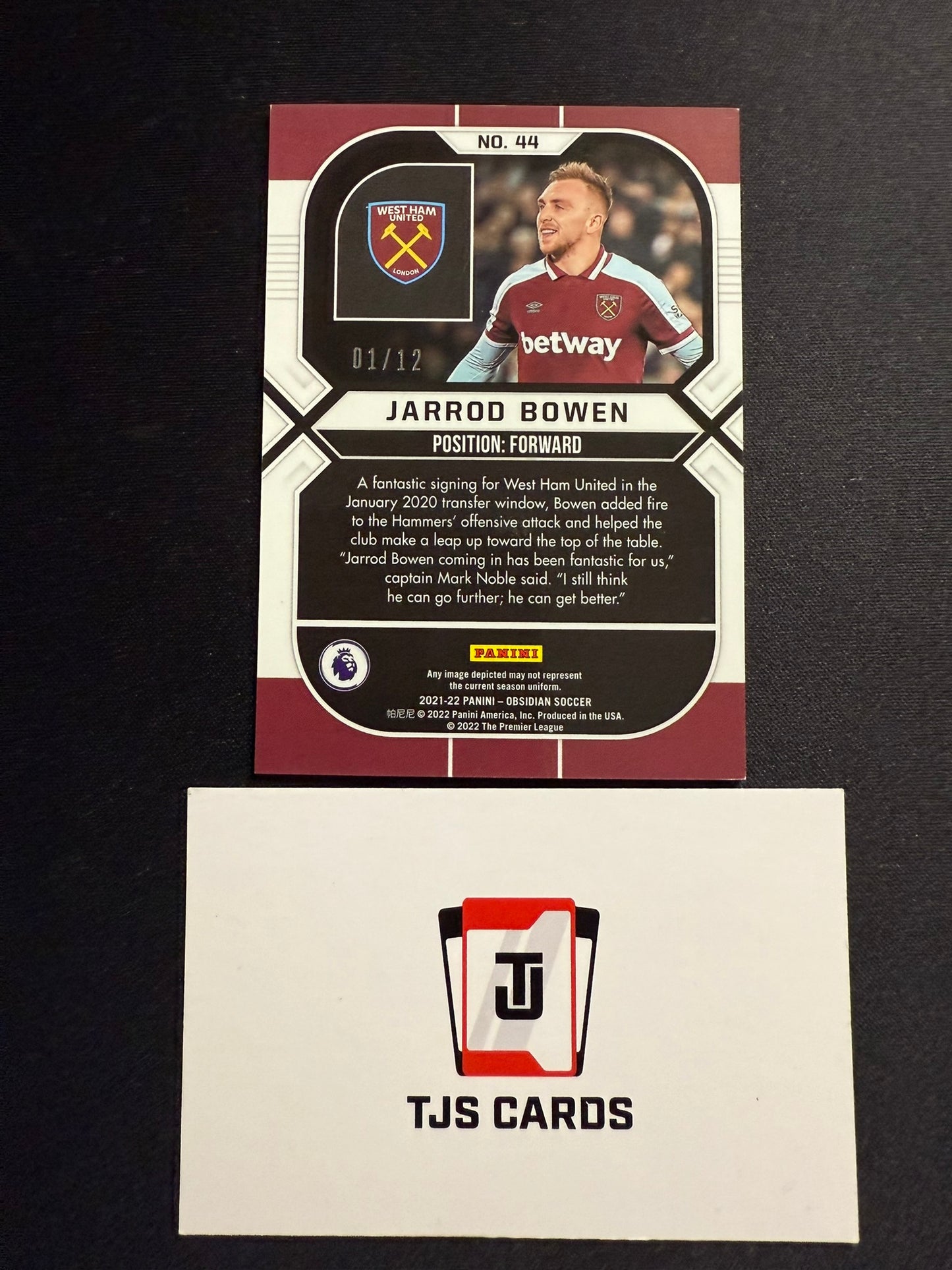 Jarrod Bowen - Blue Electric Etch /12 - Panini Obsidian 2021/22