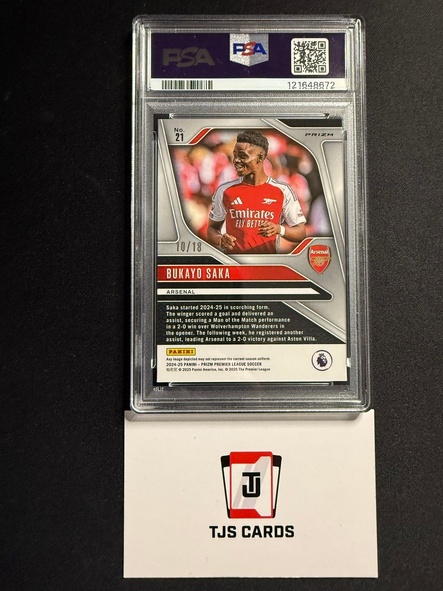 Bukayo Saka - PSA 10 - Lotus Flower Breakaway /18 - Panini Prizm Premier League 2024/25
