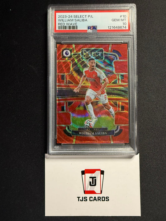 William Saliba - PSA 10 - Red Wave /149 - Panini Select Premier League 2024/25