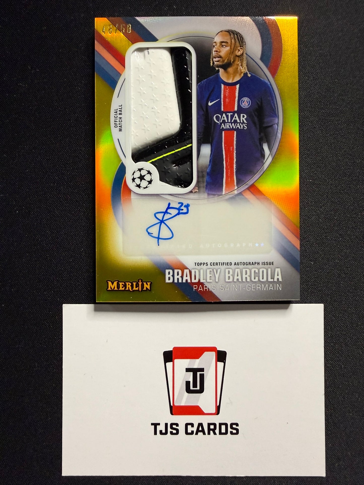 Bradley Barcola - Gold Match Ball Auto /50 - TOPPS Merlin Chrome UCC 2024/25
