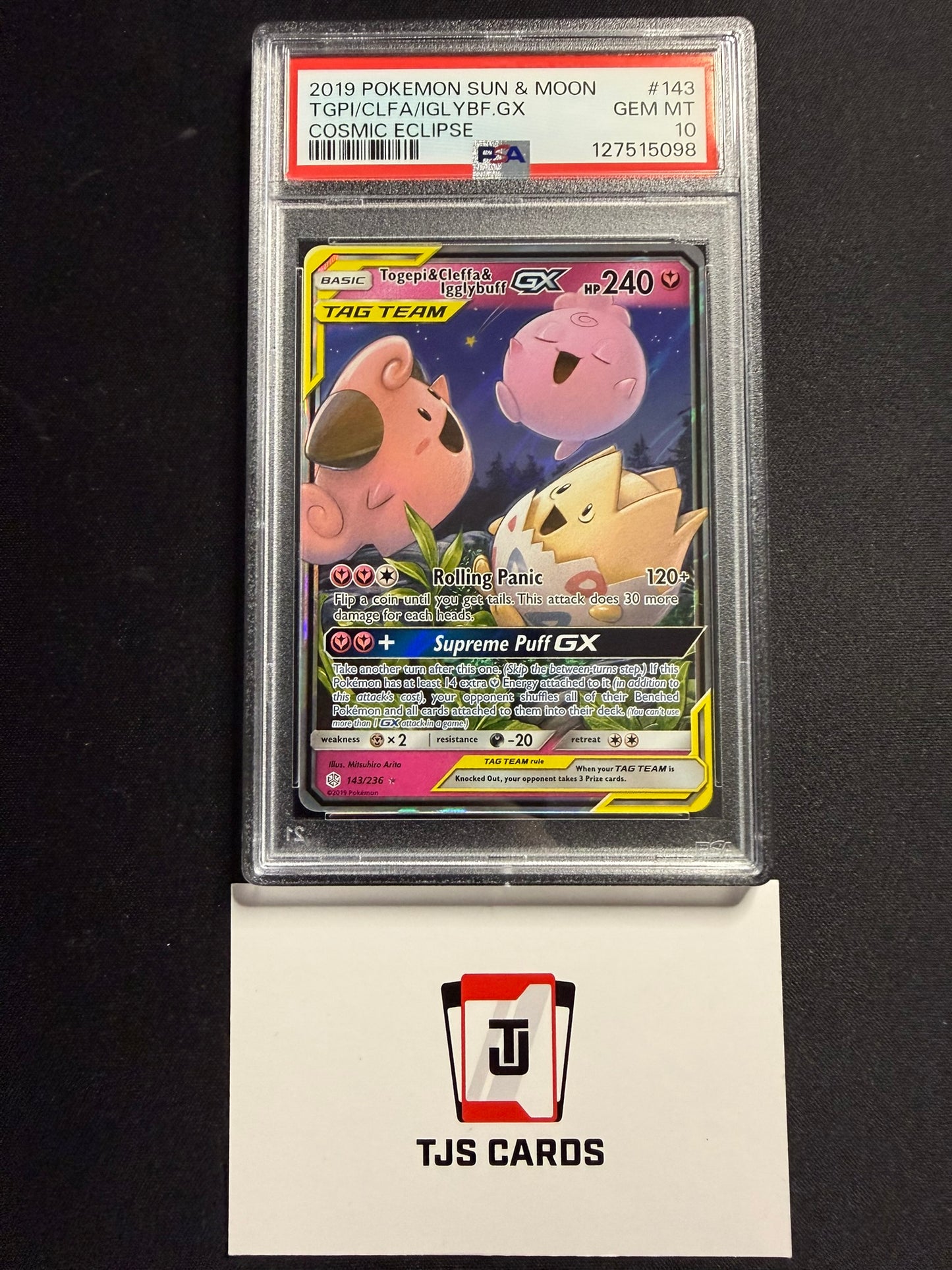 Togepi Cleffa Igglybuff GX - PSA 10 - Cosmic Eclipse 143/236 - Pokemon
