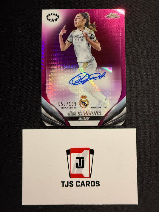 Olga Carmona - Pink Prism Auto /199 - TOPPS Chrome UWCL 2023/24