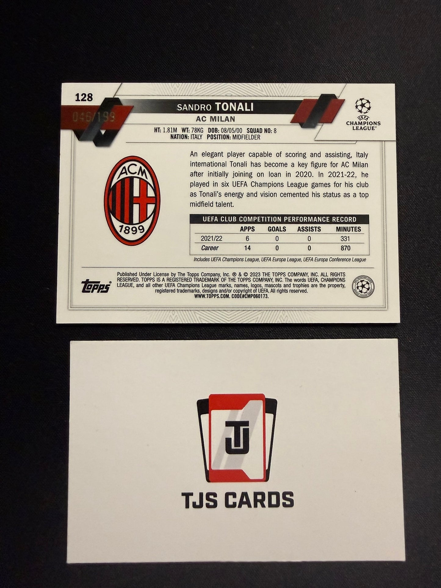 Sandro Tonali - Aqua Wave /199 - TOPPS Chrome UCC 2022/23